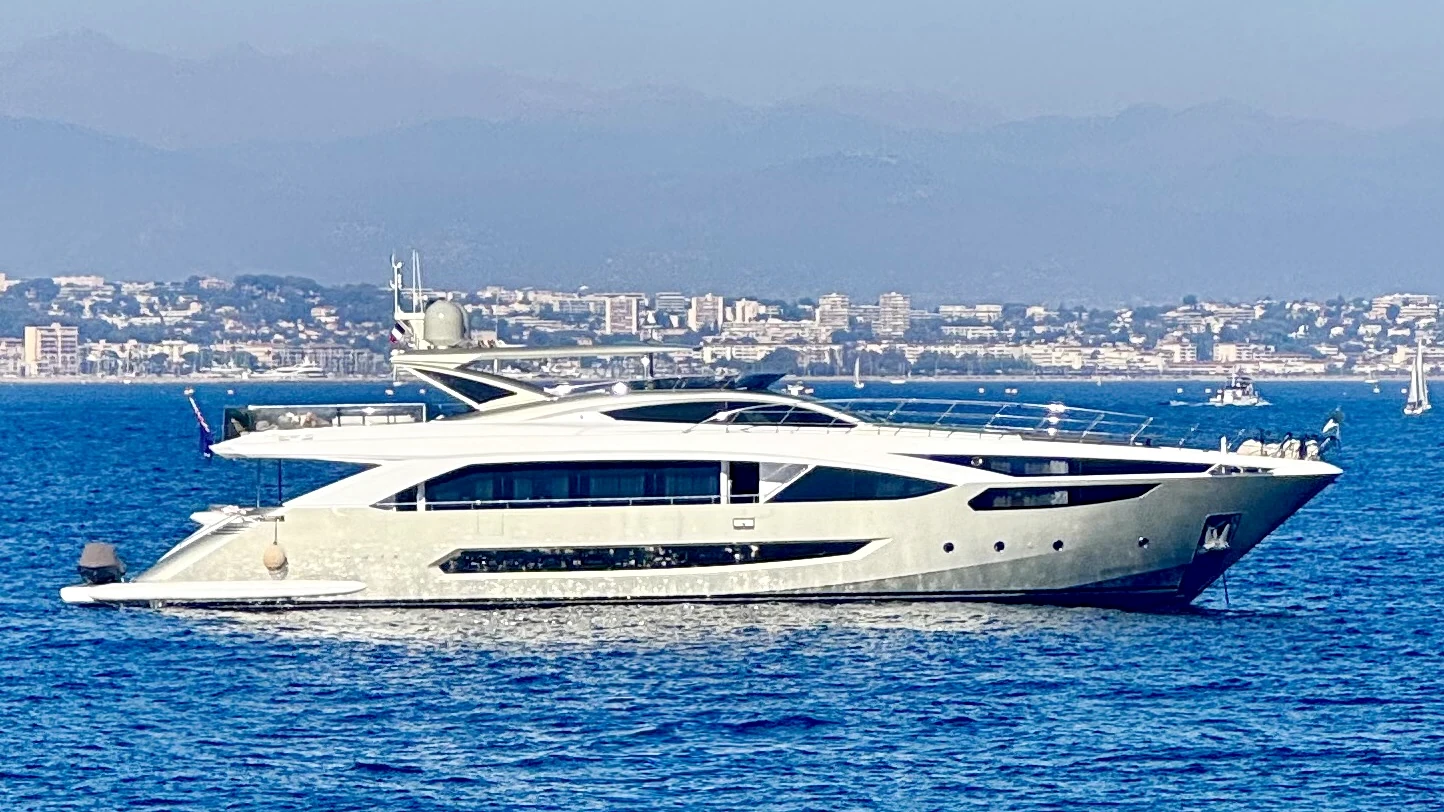 Private motor yacht photographed on the water off Cannes