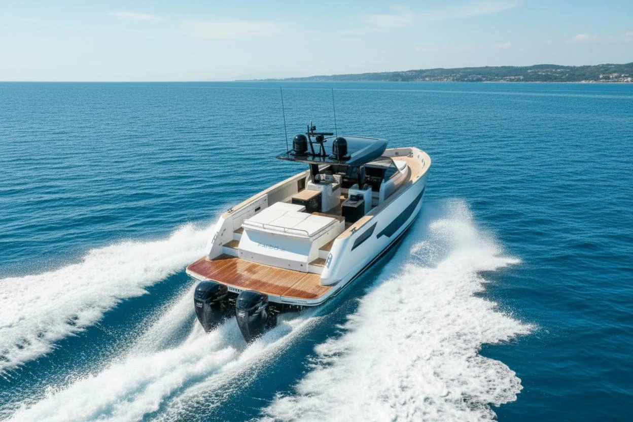 Yacht à moteur performant en navigation méditerranéenne