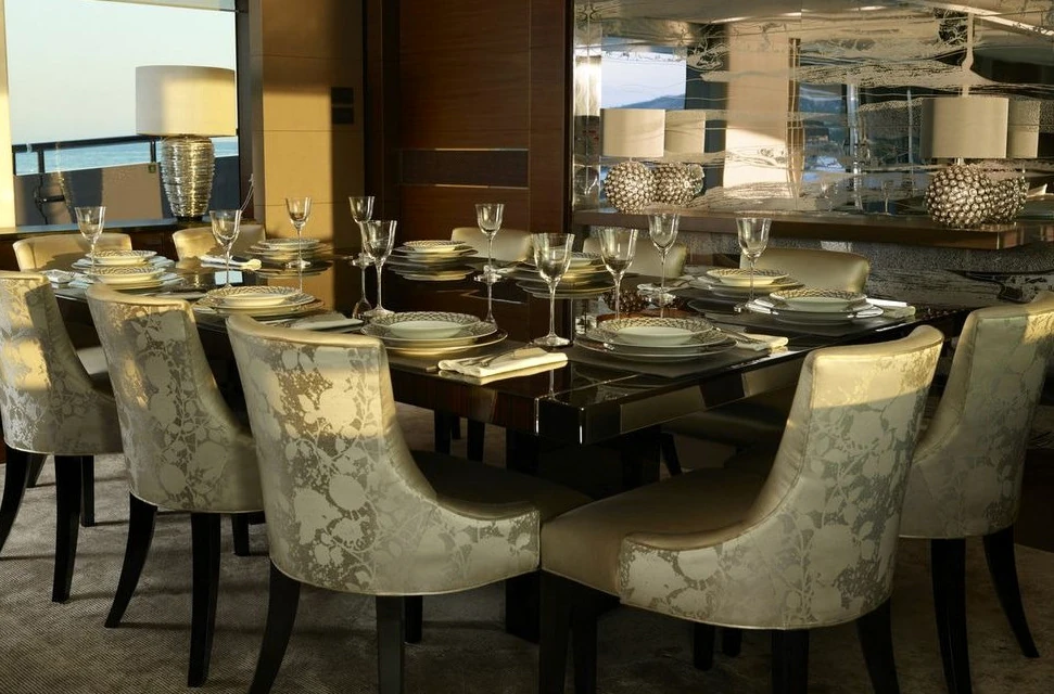 Private yacht dining table prepared for refined onboard hospitality